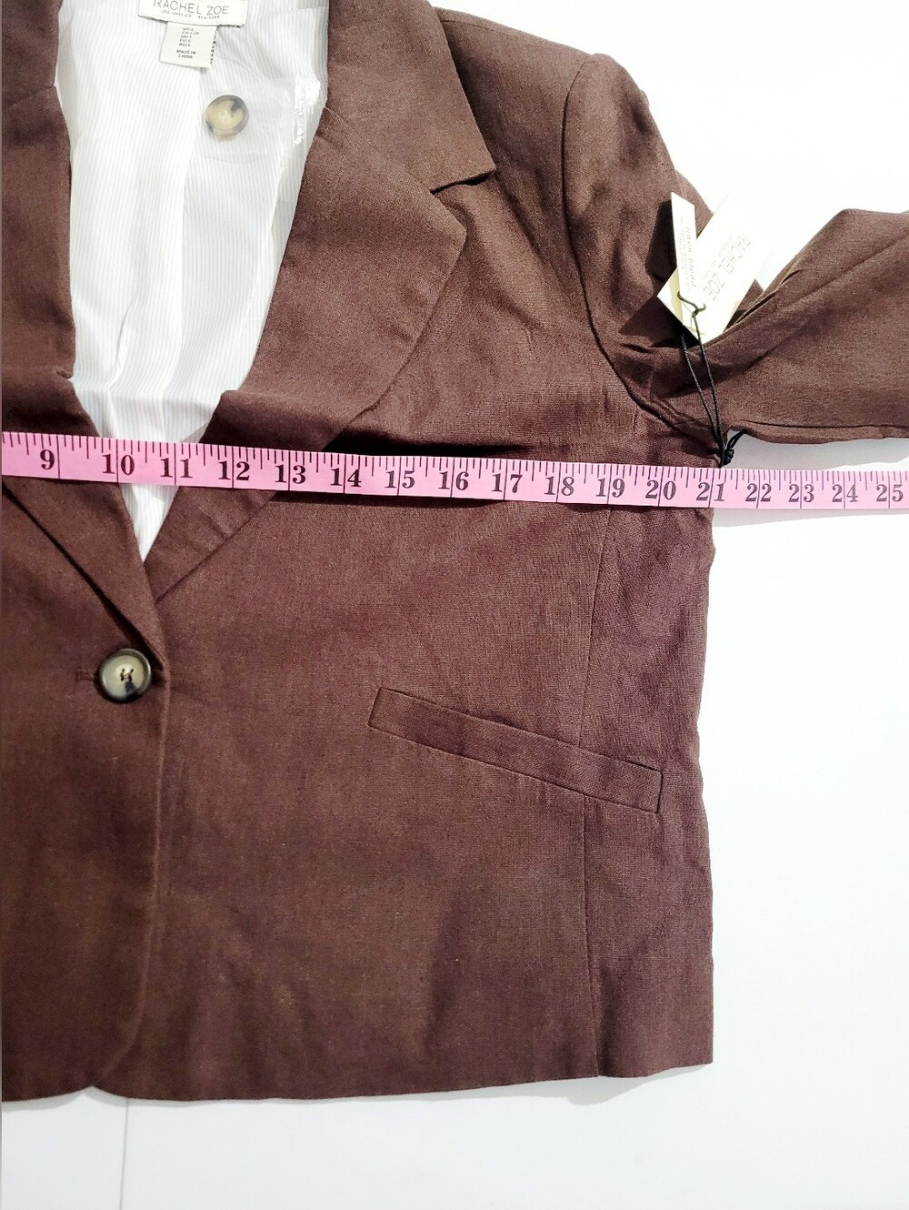 NEW Rachel Zoe Linen Blend Cropped Blazer Jacket Brown Women's Large Large NWT - Picture 10 of 12